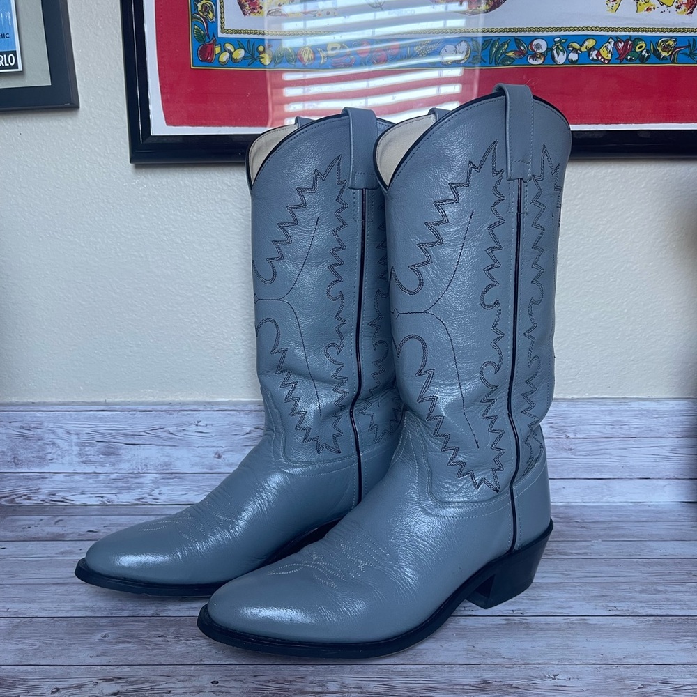 Old West Gray Leather Cowboy Boots